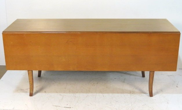 ROBSJOHN GIBBINGS for WIDDICOMB DROPLEAF DINING TABLE: Scratches and wear to finish. Good condition. 30"h. x 72 1/4"w. x 25"d.