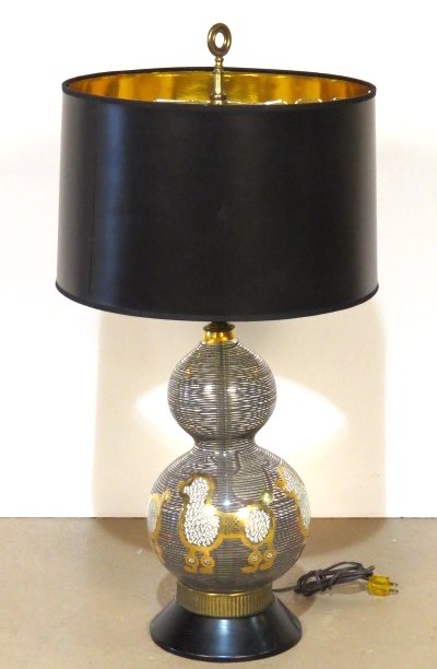 FREDERICK COOPER MODERN GLASS TABLE LAMP w/ POODLES: Very good condition. 34 1/2"h. to top.