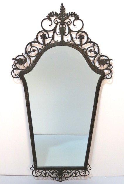 OSCAR BACH BRONZE HANGING MIRROR: Signed Oscar Bach on back. Very good condition. 56 1/2"h x 30"w.