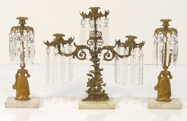 3 pc. VICTORIAN BRONZE GIRONDOLE SET: Good condition. Largest measures 17"h. x 17"w.