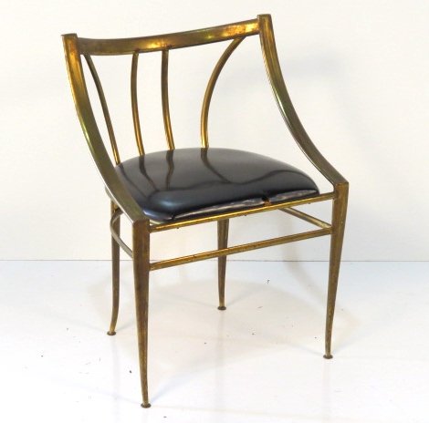 GIO PONTI STYLE BRASS SIDE CHAIR: Worn finish. Torn seat. Fair condition. 30"h. x 22"w. x 20"d.