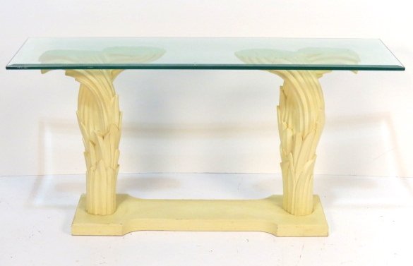 SERGE ROCHE STYLE LACQUERED PALM CONSOLE TABLE: Minor paint losses. Good condition. 30 1/4"h. x 60"w. x 18"d.
