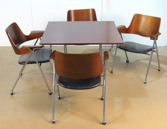 FIXTURES MID CENTURY FLOATING CARD TABLE w/ CHAIRS: Table measures 29 1/4"h. x 36"w. x 35 1/2"d.