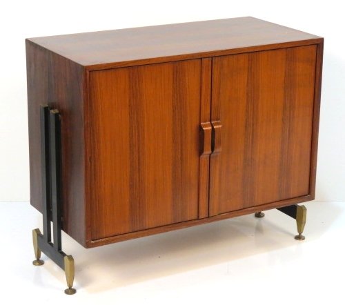 ITALIAN MODERN METAL & ROSEWOOD BAR CABINET: Ebonized brass legs. Some damages on edges. Good condition. 31"h. x 36"w. x 18"d.