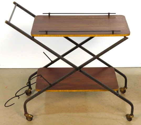 ITALIAN MODERN TEAK & IRON TEA CART: Fair condition. 28 1/4"h. x 30"w. x 16"d.