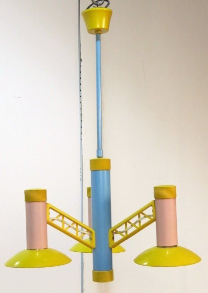 ITALIAN MODERN MULTI-COLORED HANGING LIGHT: Light wear. Good condition. 27"h. x 23"diam.