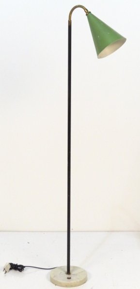 ITALIAN MODERN ARTELUCE STYLE FLOOR LAMP: Wear to green paint on shade. Good condition. 55 1/2"h.