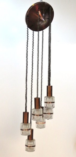 ITALIAN MODERN HANGING LIGHT: Lots of wear. Fair condition. 44"h.