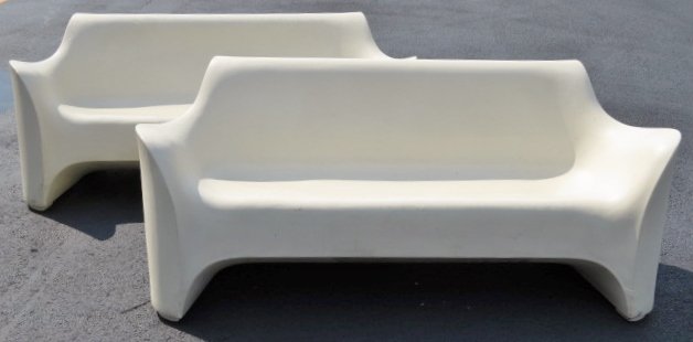 Pair TOKUJIN YOSHIOKA TOKYO POP PLASTIC SOFAS: Made in Italy. Good condition. Minor nicks and marks. 29"h. x 70"w. x 34"d.