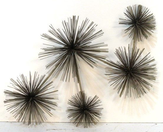 CURTIS JERE POM POM METAL WALL SCULPTURE: Signed C. Jere 1979. Very good condition. 26"h. x 36"w. x 10"d.