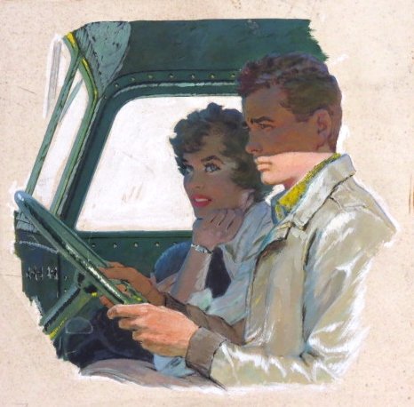 EDWIN GEORGI ILLUSTRATION for SATURDAY EVENING POST: Unsigned. Watercolor. Title of story "Newport Story." Saturday Evening Post Publication label on reverse. Good condition. Image size 11 3/4"h. x 12 1/2"w. Board size 30"h. x 22"w.