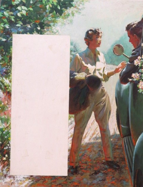 EDWIN GEORGI ILLUSTRATION for SATURDAY EVENING POST: Watercolor. Title "Newport story." Saturday Evening Post Publication on reverse. Good condition. Image size 23 1/2"h. x 18 1/4"w. Board size 30"h. x 22"w.