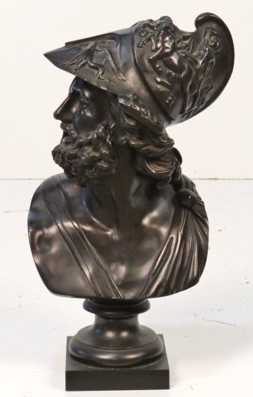 16" BRONZE BUST of a ROMAN SOLDIER: Unsigned. Very good condition. 16 1/8"h.