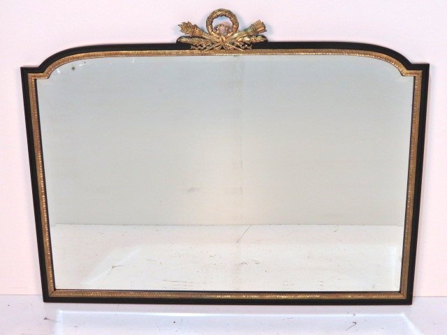 FRENCH EBONIZED BRONZE MOUNTED MIRROR: Excellent condition. 37"h. x 47"w.