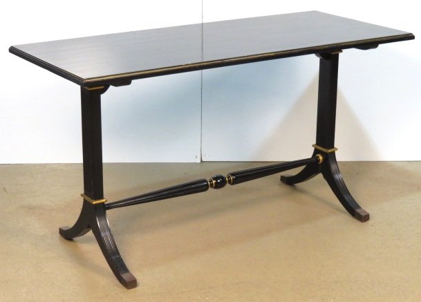 JANSEN EBONIZED & GILT SOFA TABLE: Wear to finish. Stamped Jansen. Good condition. 30 1/4"h. x 55"w. x 24"d.