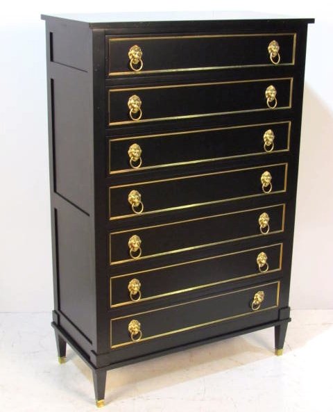 MAISON JANSEN STYLE EBONIZED & GILT CHEST: Bronze mounts and mouldings. Very good condition. 57 1/2"h. x 37 1/2"w. x 18"d.