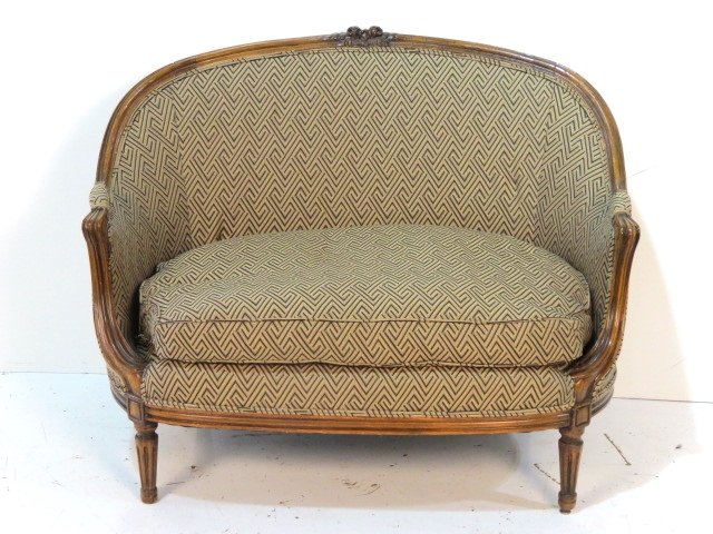 LOUIS XVI STYLE CARVED CANAPE SOFA: Very good condition. 36"h. x 45"w. x 31 1/2"d.