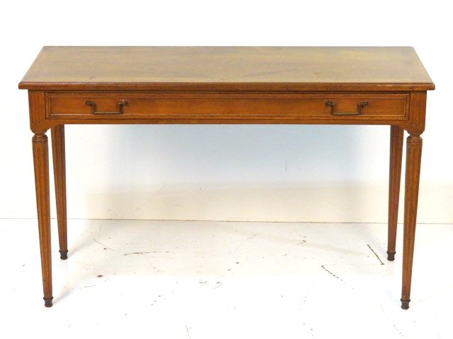 DON RUSEAU LOUIS XVI STYLE SOFA TABLE: Custom quality. Very good condition. 29 3/4"h. x 48"w. x 18"d.