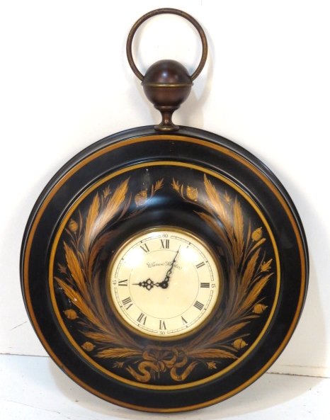 VINTAGE WARREN KESSLER TOLE PAINTED WALL CLOCK: Very good condition. 19"h. x 14"w.