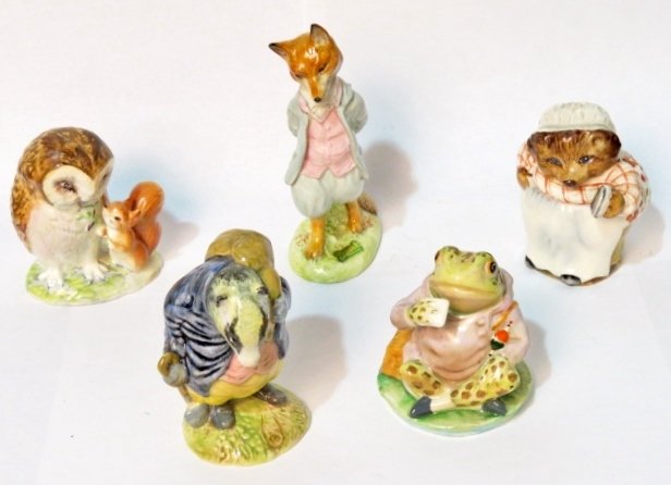 5 ROYAL DOULTON BEATRIX POTTER FIGURINES "MR. JEREMY: Very good condition. Largest 3 1/2"h.