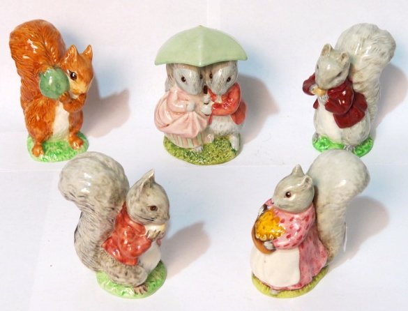 5 ROYAL DOULTON BEATRIX POTTER FIGURINES "GOODY & TIMMY: Very good condition. Largest 4"h.