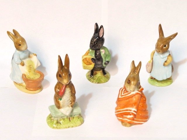 5 ROYAL DOULTON BEATRIX POTTER FIGURINES "CECILY: Very good condition. Largest 5"h.