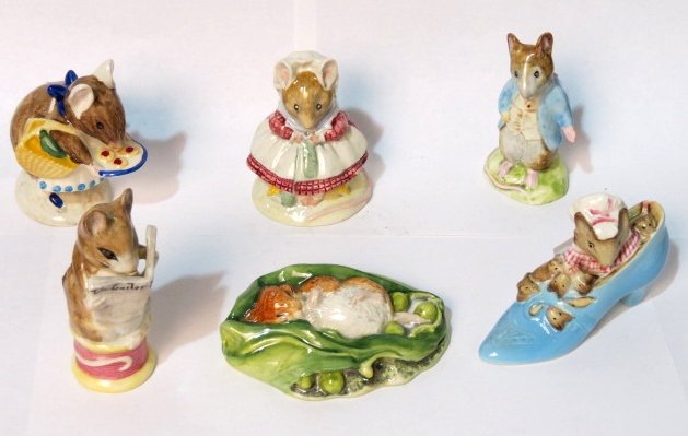 6 ROYAL DOULTON BEATRIX POTTER FIGURINES "TIMMY WILLIE": Very good condition. Largest 4"h.