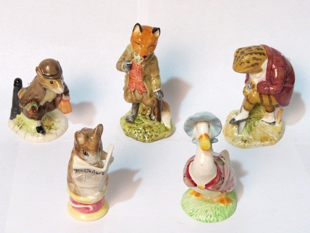5 ROYAL DOULTON BESWICK BEATRIX POTTER FIGURINES: Very good condition. Largest 5 1/2"h.