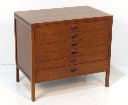ED WORMLEY for DUNBAR MODERN WALNUT CHEST: Refinished top. Good condition. 29"h. x 32"w. x 20"d.