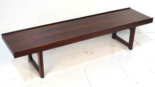 TORBJORN AFDAL for BRUNKSBO ROSEWOOD COFFEE TABLE: Very good condition. 14 1/2"h. x 59 1/2"w. x 13 1/2"d.