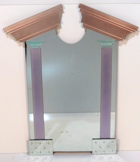 MEMPHIS STYLE MULTI-COLOR ETCHED MIRROR: Very good condition. 48 1/2"h. x 39 1/2"w.