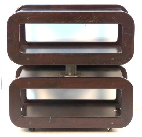 ITALIAN MODERN 1960'S SWIVEL BAR CART: Mahogany stain. Swivel top. Good condition. 32 1/2"h. x 32"w. x 17"d.