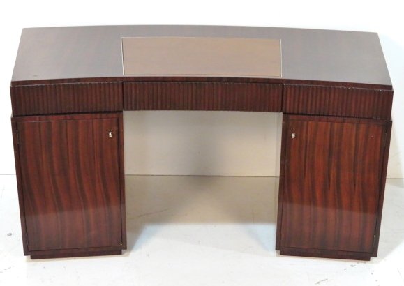 RALPH LAUREN ART DECO STYLE KNEEHOLE DESK: Rosewood with leather top. Few minor blemishes. Very good condition. 29 1/4"h. x 63"w. x 32"d.