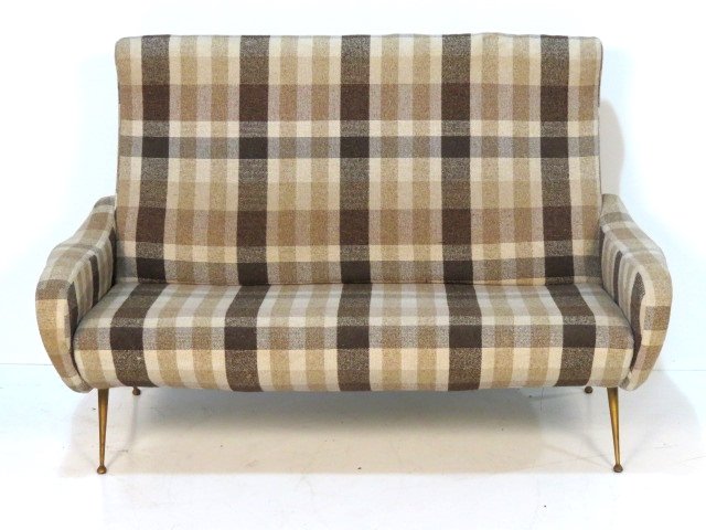 ARFLEX STYLE ITALIAN MODERN SOFA: Brass legs. Good condition. 36"h. x 57"w. x 32"d.