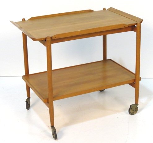 ITALIAN MODERN TEAK BAR CART: Removable tray. Fair condition. 26 1/4"h. x 30"w. x 17"d.