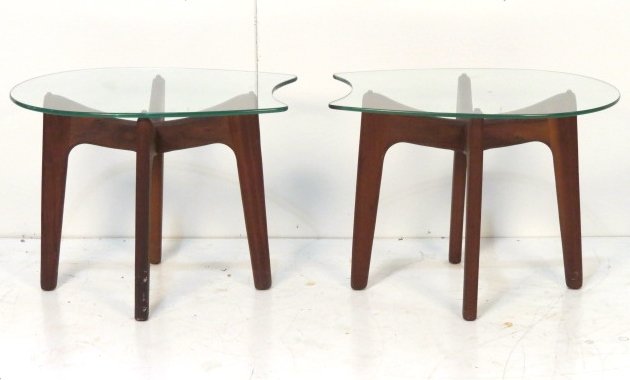 Pair ADRIAN PEARSALL WALNUT GLASSTOP END TABLES: Very good condition. 20"h. x 26 1/2"w. x 20"d.