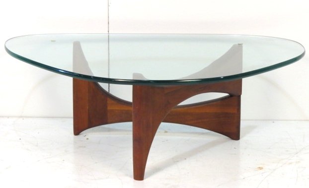 ADRIAN PEARSALL WALNUT GLASSTOP COFFEE TABLE: Very good condition. 16"h. x 46"w. x 34"d.