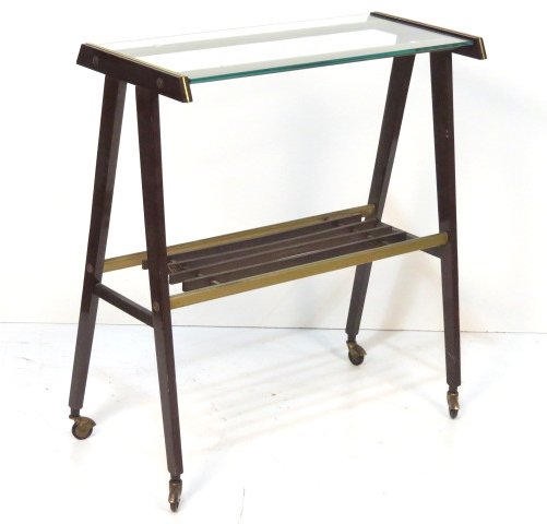 ITALIAN MODERN TV CART: Glass top. Good condition. 33"h. x 30"w. x 14 1/4"d.