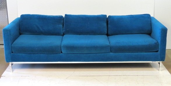 W&J SLOANE MODERN CHROME LEG UPHOLSTERED LOVESEAT: Chrome base. Worn upholstery. 26"h. x 91"w. x 33 1/2"d.