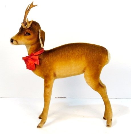 LIFE SIZE STEIFF MOHAIR DEER: Large mohair deer by Steiff of Germany. Button tag in ear. 41"h. x 9 1/2"w. x 31"l.