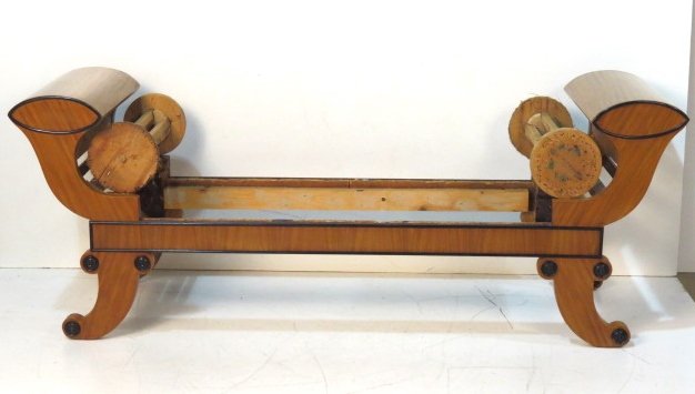 BIEDERMEIER SABRE LEG DAYBED: Birch with ebonized mouldings. 29 3/4"h. x 78"w. x 23 3/4"d.