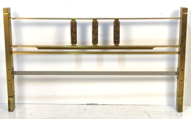 LUCIANO FRIGERIO SCULPTURAL BRASS HEADBOARD: Heavy brass construction. 41 1/4"h. x 69 1/4"w.