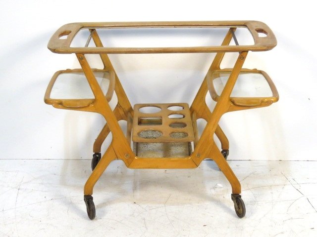ITALIAN MODERN BAR CART attr. CESARE LACCA: Three removable trays. 27"h. x 35 1/2"w. x 19"d.