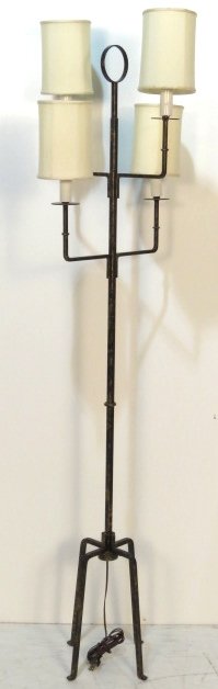 TOMMI PARZINGER IRON FLOOR LAMP: Mottled gold and black finish. 65 1/2"h. top of iron. 68 1/4"h. top of shade.