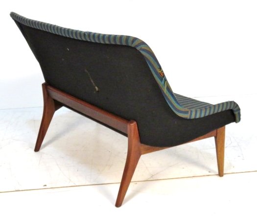 MID CENTURY MODERN SETTEE: Walnut frame. 32"h. x 46 1/2"w. x 27"d.