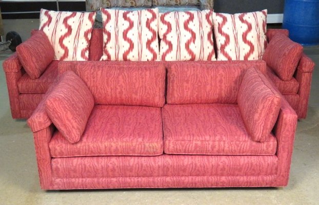 MODERN SOFA & LOVESEAT: Sofa and loveseat. Sofa measures 25"h. x 96 1/2"w. x 32 3/4"d. Loveseat measures 25"h. x 60 1/2"w. x 32 3/4"d.