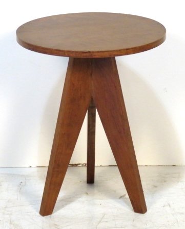 JAN ROSOL MODERN DESIGN ROUND SIDE TABLE: Birch pedestal table. 20"h. x 16 1/4"diam.