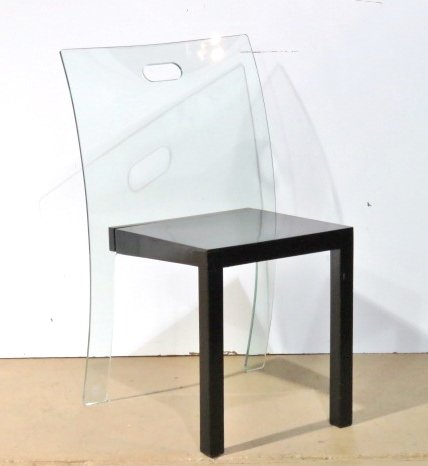 CURVET ZERITALIA GLASS SIDE CHAIR: Designed by Curvet, Italy. Curved glass back, ebonized wood seat. 31 1/2"h. x20"w. x 19 1/2"d.
