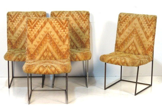 4 MILO BAUGHMAN THAYER COGGIN DINING CHAIRS: Two with brass finish, two with chrome finish. 36"h. x 21"w. x 24"d.