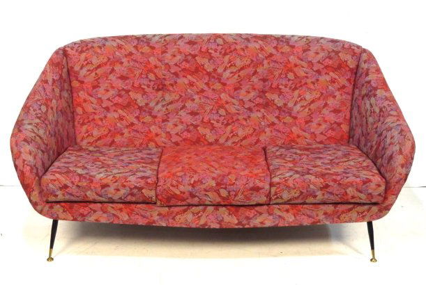 GIO PONTI STYLE ITALIAN MODERN SOFA: Iron and brass legs. 35"h. x 72 1/2"w. x 33"d.